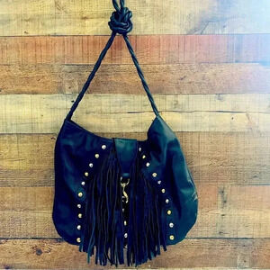 JJ Winters Rare Large Fringed Studded Leather Crossbody  Purse